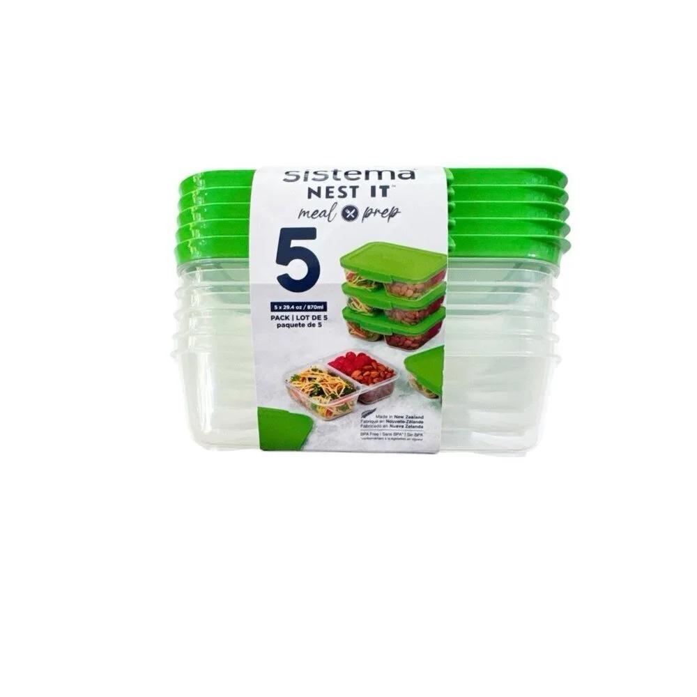 Sistema NEST IT Meal Prep Food Containers 29.4oz. Set Of 5 With Lids Green